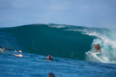 Brian Wilson, from the big island of Hawaii, grabs his rail in this pit at Salani Rights, Salani, Samoa. 