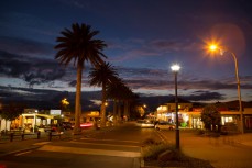 Raglan main street on dusk, Raglan, New Zealand. 