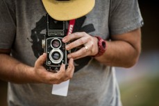 Caleb Smith stops to focus his Rollei during the Whip Off competition at the inaugural Crankworx Rotorua event held at Skyline Rotorua, Rotorua, New Zealand, March 25-29, 2015.