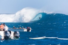 A surfer gets barreled at Cloudbreak during the 2017 Fiji Launch Pad event held In the Mamanuca Islands, Fiji.