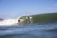 No love lost during a spring swell at The Ledge at Manu Bay, Raglan, Waikato, New Zealand.