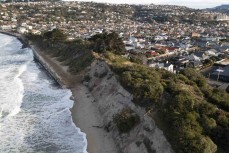 Storm surge causes erosion at St Clair, Dunedin, New Zealand.