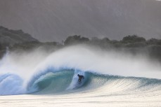 Taira Blakely during a swell on the north coast of Dunedin, New Zealand.